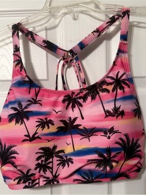 Source Unknown Pink Tropical Palm Print Bikini Top